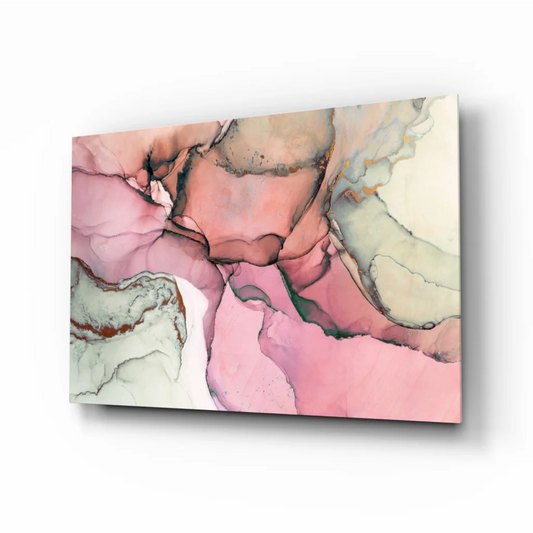 Dreamy Pink Swirl glass wall art canvas with pink, mauve, green swirls
