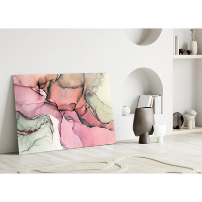 Dreamy pink swirl glass wall art canvas with abstract fluid swirls