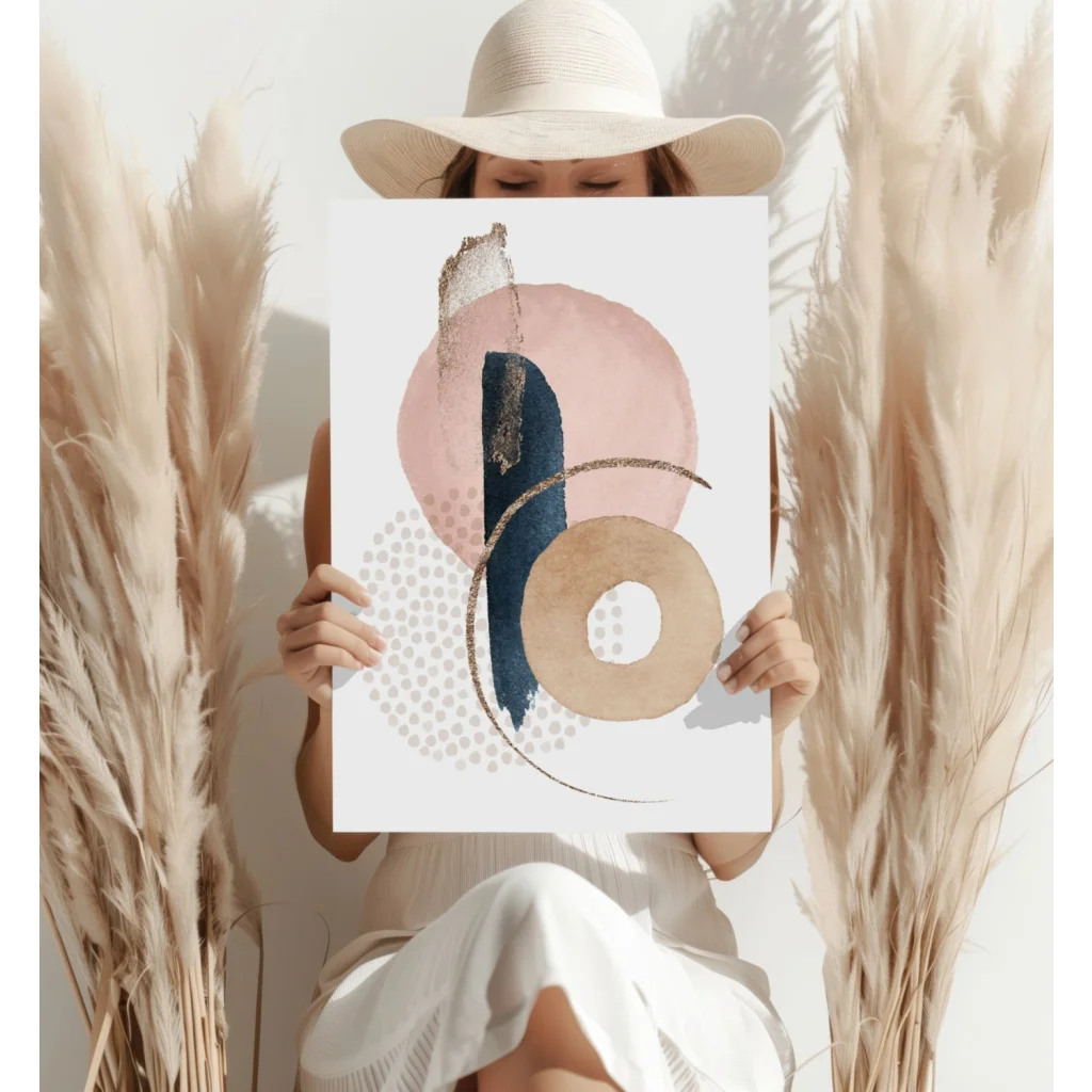 Minimalist pink navy gold abstract geometric art print on aluminum