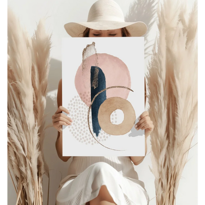 Minimalist pink navy gold abstract geometric art print on aluminum