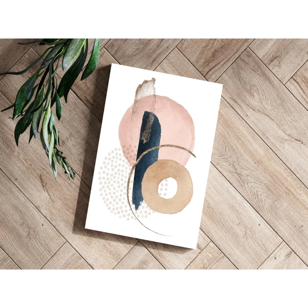 Modern pink navy gold abstract art print on aluminum