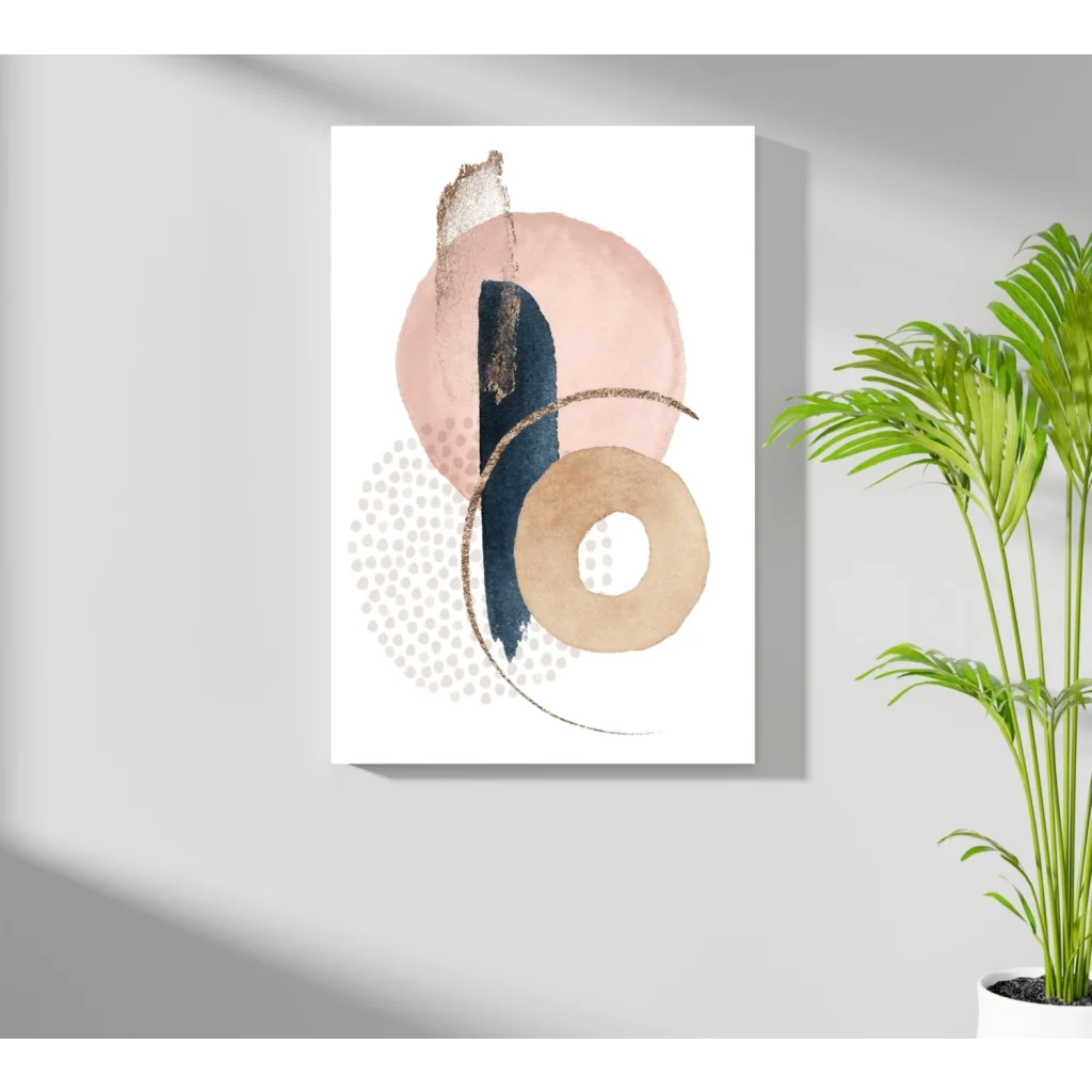 Pink Navy Gold Abstract Aluminum Art Print with geometric shapes