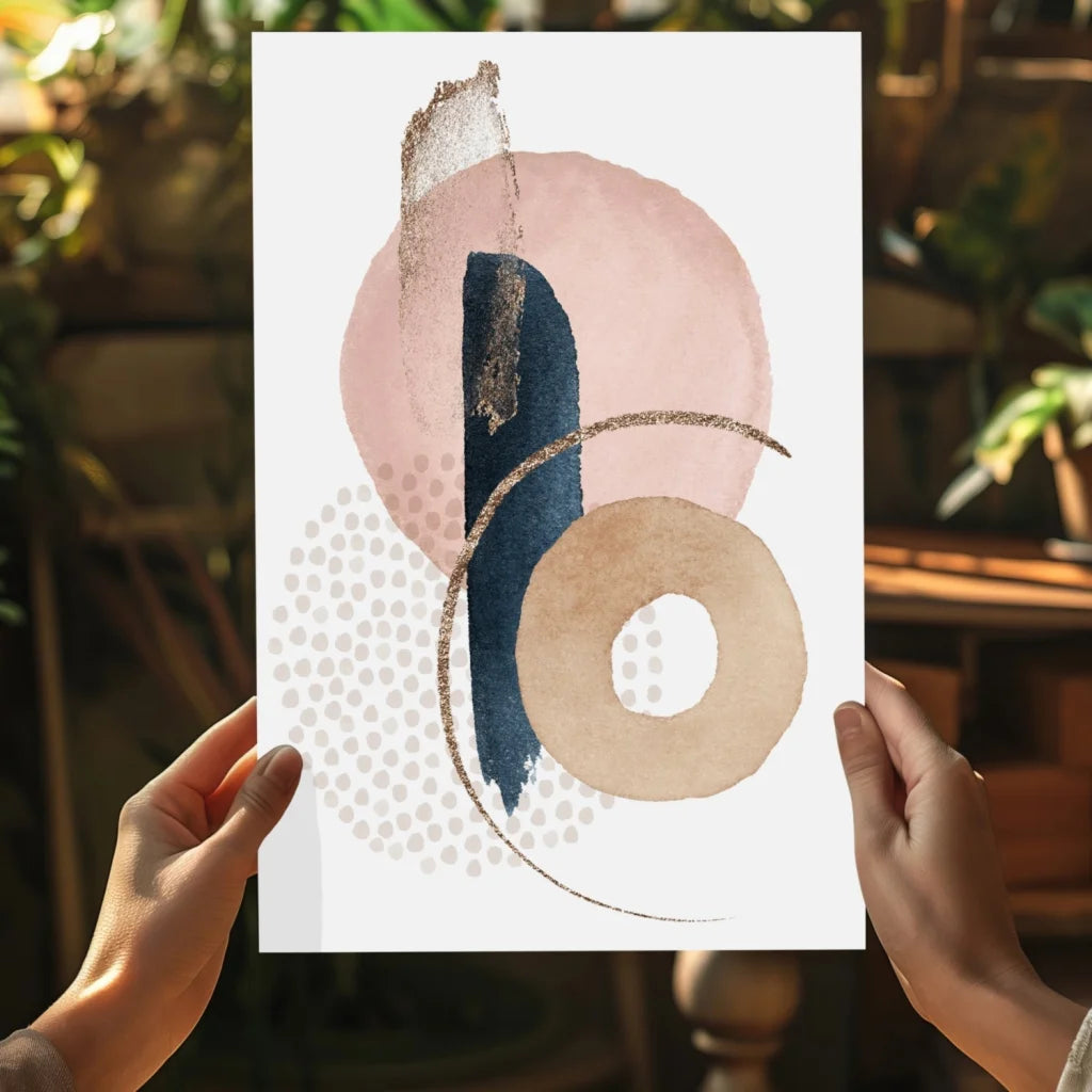 Modern pink navy gold abstract watercolor aluminum art print