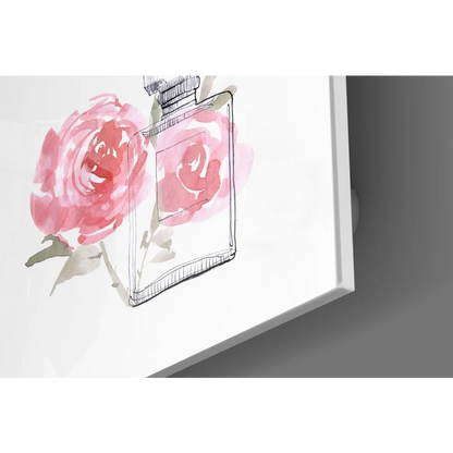 Pink Rose Bird tempered glass art perfume bottle illustration