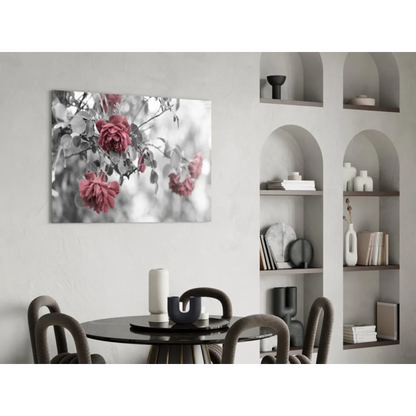 Vibrant pink roses wall art canvas print on monochrome background