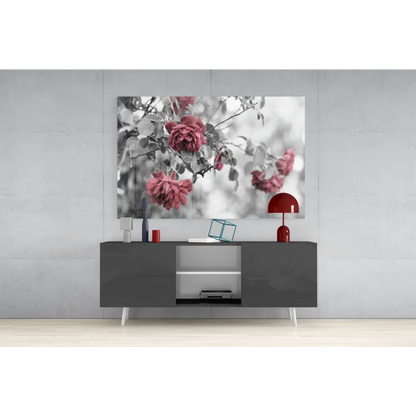 Modern pink roses canvas wall art print in black and white