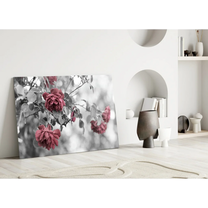 Pink roses canvas wall art with monochrome branches