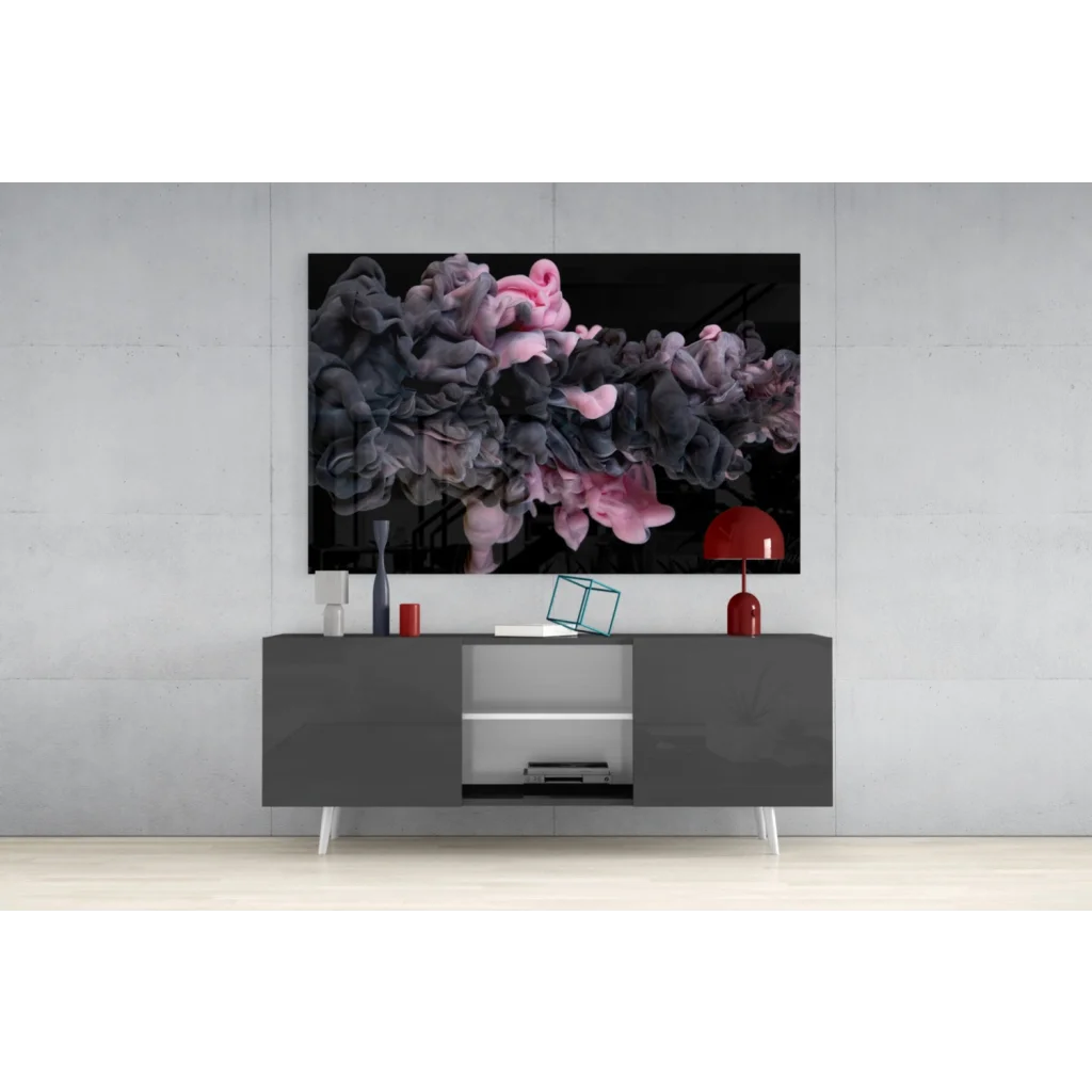 Modern pink swirl glass wall art canvas print in black frame