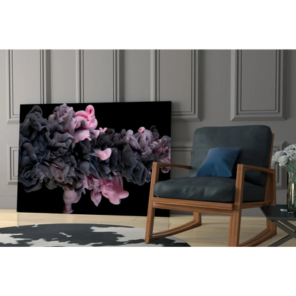 Swirling pink and gray ink on black glass wall art canvas print