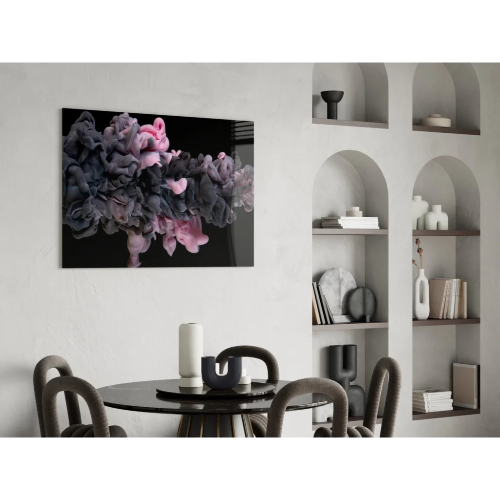 Modern pink swirl glass wall art canvas print on black background