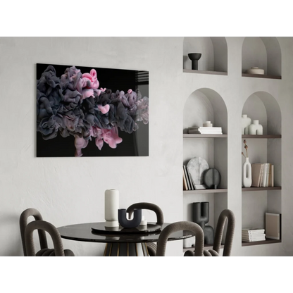 Modern pink swirl glass wall art canvas print on black background