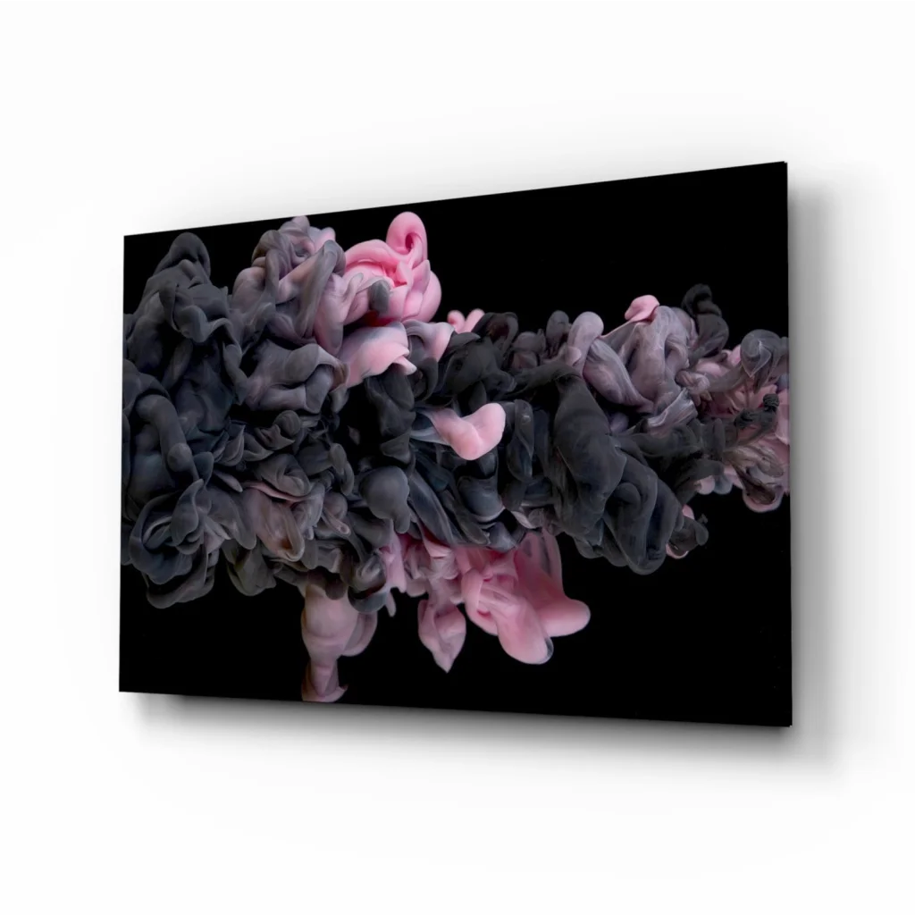 Pink swirl glass wall art canvas print with black background