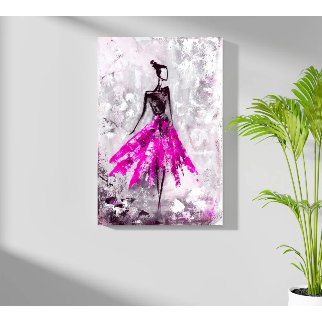 Pink and black abstract tutu dress art print on canvas