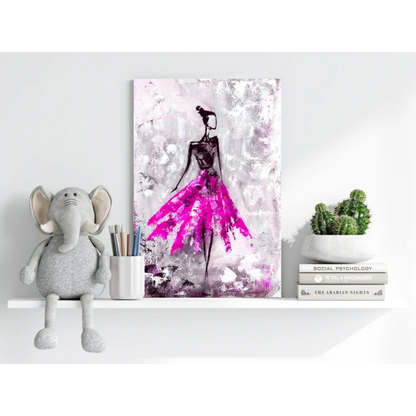 Pink tutu dress canvas art with black silhouette, modern abstract style