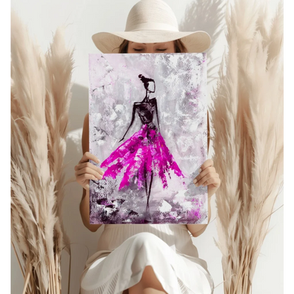 Pink tutu dress canvas art print with black silhouette design