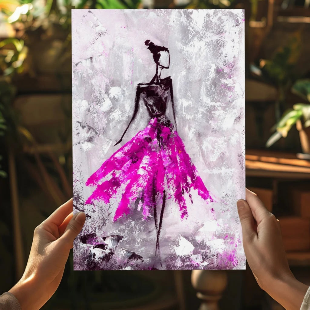 Pink and white abstract dancer silhouette canvas art print