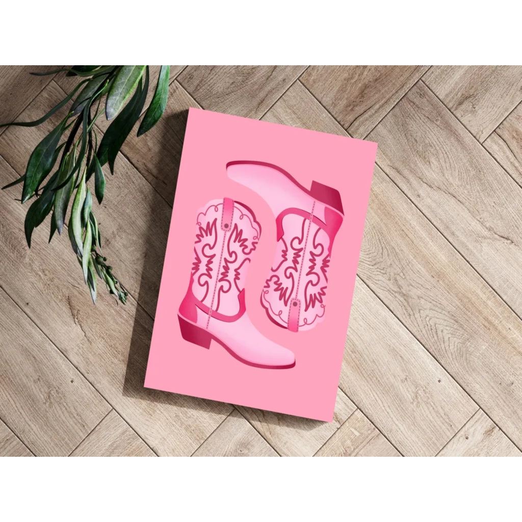 Pink cowboy boots on vivid insigne aluminum prints