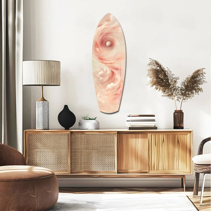 Pink and cream swirling surfboard tempered glass art piece