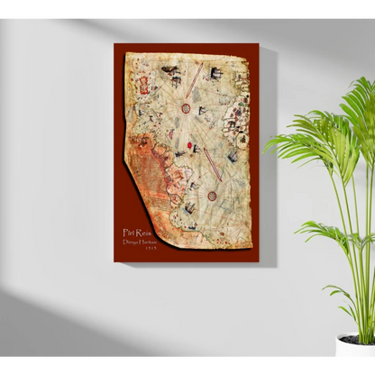 Vintage world map insigne aluminum print in sepia tones