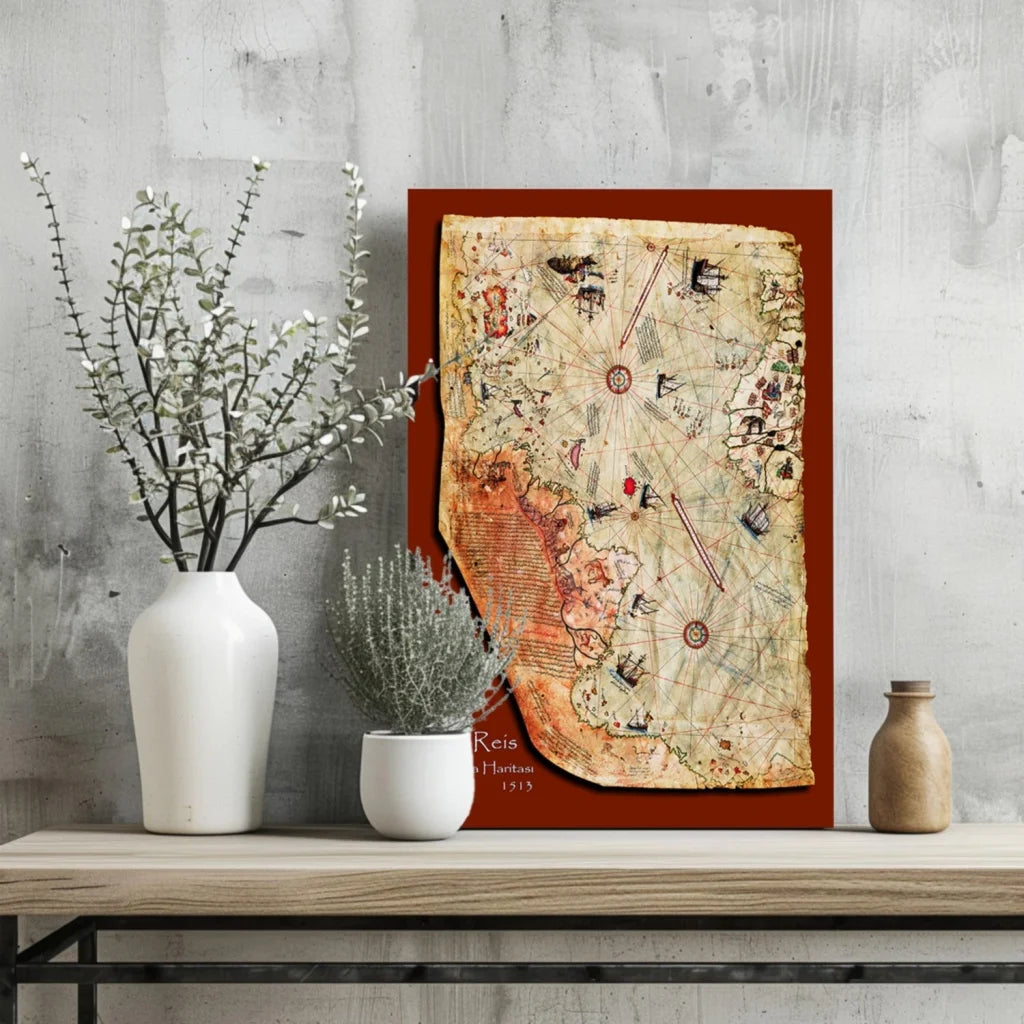 Insigne aluminum prints vintage world map with faded parchment and red border