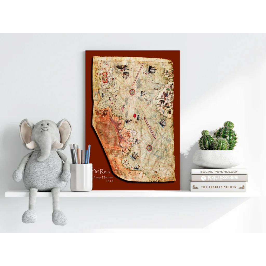 Vintage Piri Reis map on Insigne Aluminum Prints, red wood frame