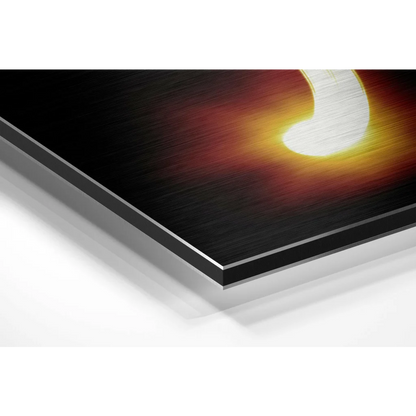 Vibrant glowing crescent moon on brushed aluminium dibond print