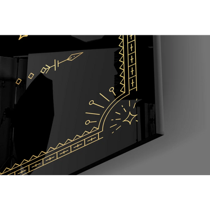 Pisces zodiac gold embossed glass wall art with black panel and intricate gold geometric line art