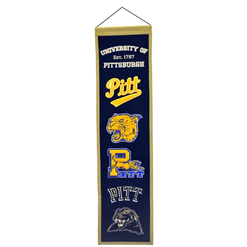 Navy blue and gold Pittsburgh Panthers heritage banner with classic panther logo
