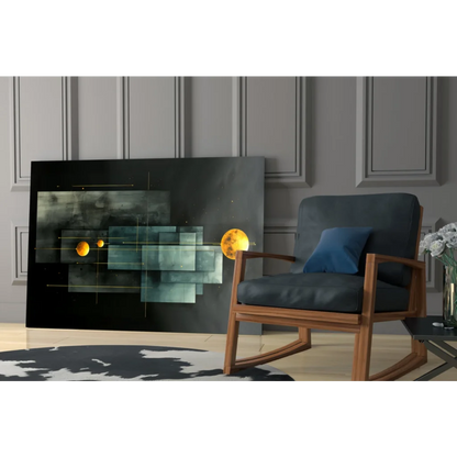 Stunning glass wall art print of dark blue rocking chair