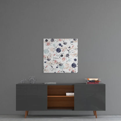 Celestial watercolor glass art with pink blue planets and zodiac constellations on tempered glass