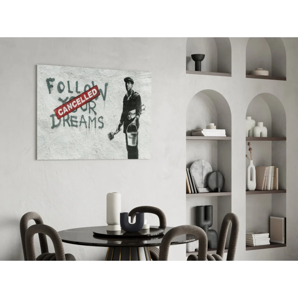 Banksy dreams cancelled black and white canvas wall art print