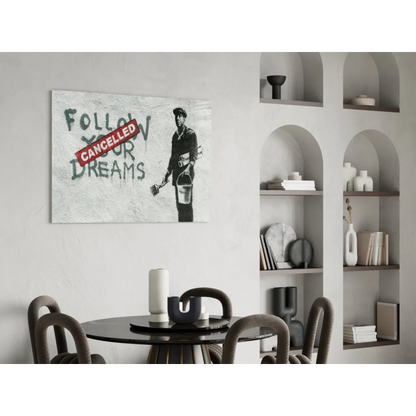 Banksy dreams cancelled black and white canvas wall art print