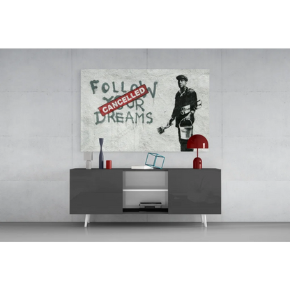 Banksy Dreams Cancelled graffiti canvas wall art print with stamped text