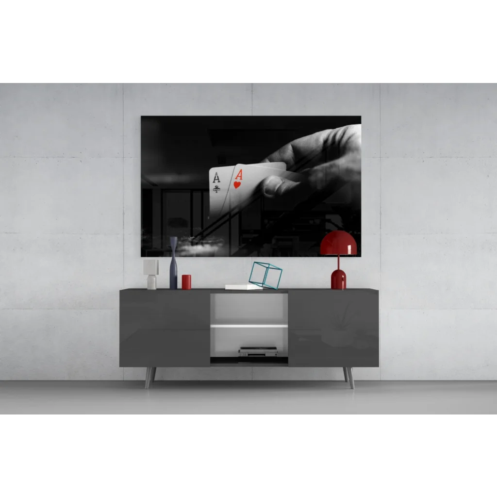 Black and white framed aces high wall art with red heart pop
