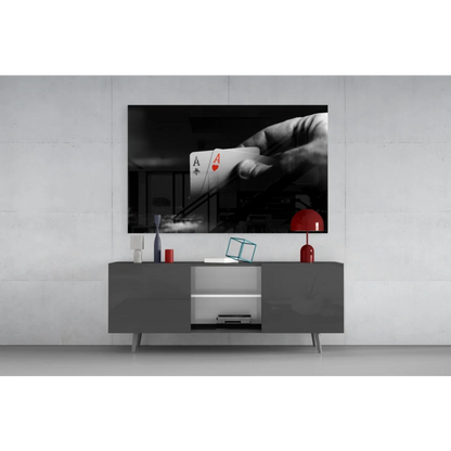 Black and white framed aces high wall art with red heart pop
