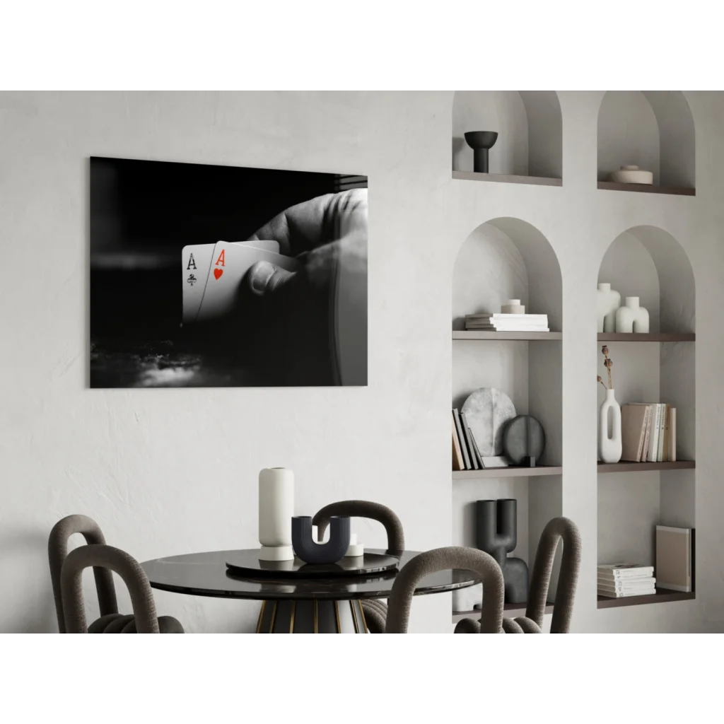 Black-and-white hand holding red ace of hearts wall art