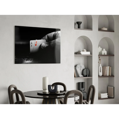 Black-and-white hand holding red ace of hearts wall art
