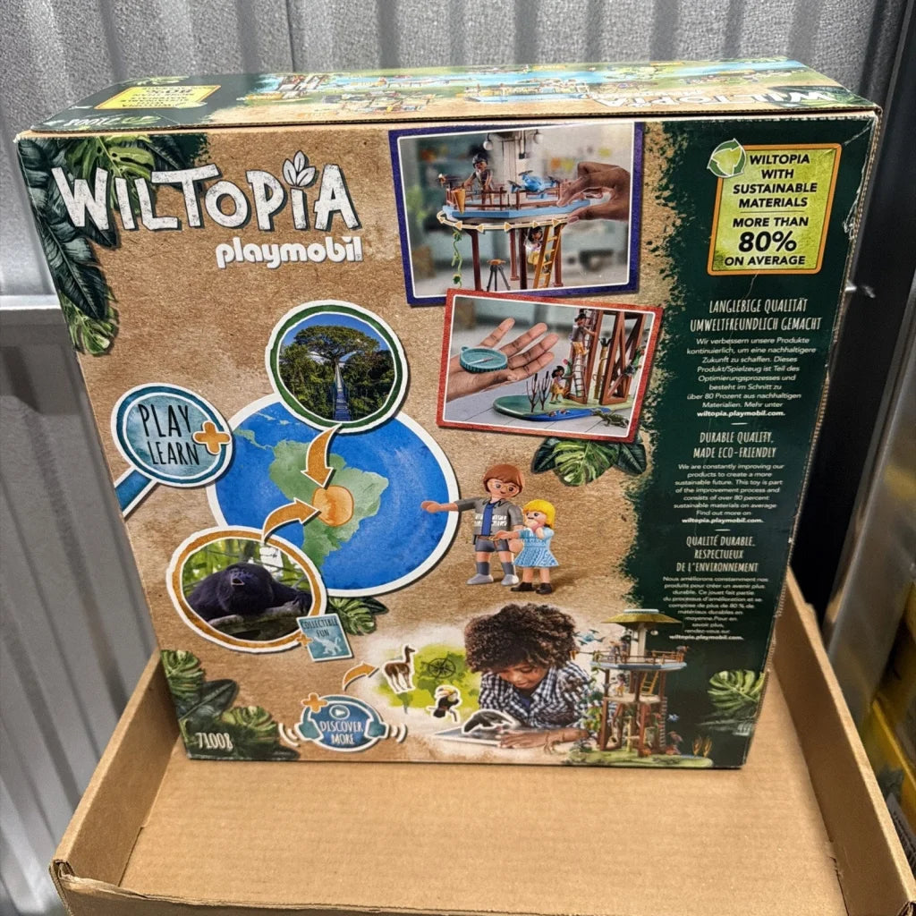 Playmobil Wiltopia Research Tower playset box with jungle artwork