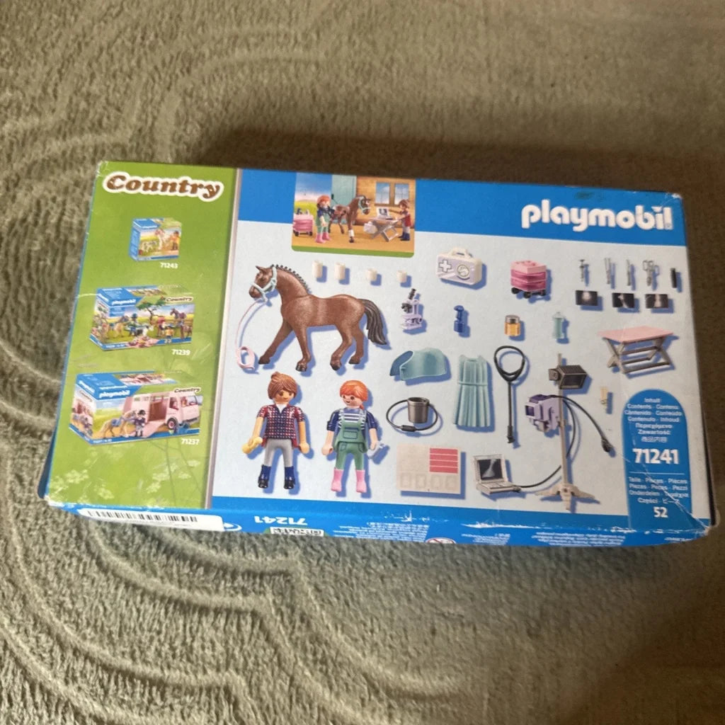 Playmobil 71241 country horse veterinarian building set with horse and tools