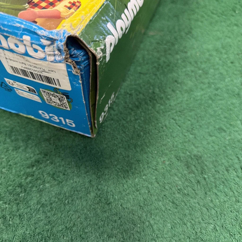 Sealed Playmobil 9315 barn toy box, worn green blue with silo model number