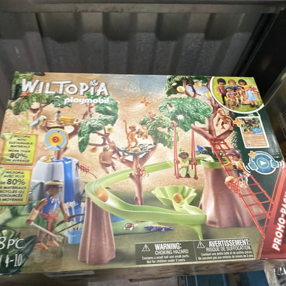 Playmobil Wiltopia Research Tower with jungle trees, green slide, figures