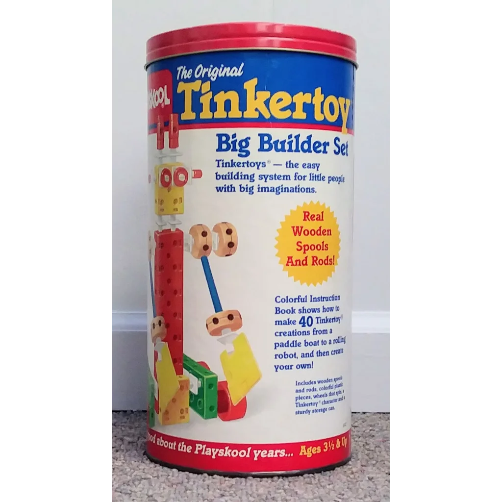 Vintage 1986 Playskool Tinkertoys Set Big Builder with red white pieces