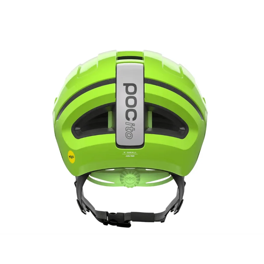 Lime green POCito Omne MIPS kids helmet with EPS liner and rotational impact protection