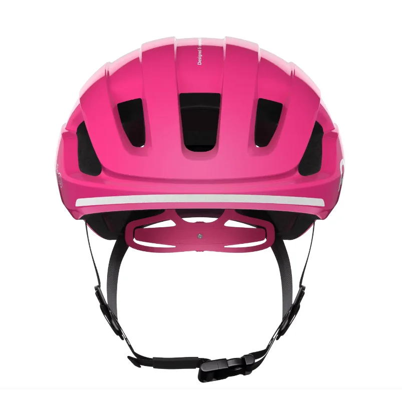 Pink kids bike helmet with air vents, adjustable straps, EPS liner, POCito Omne MIPS