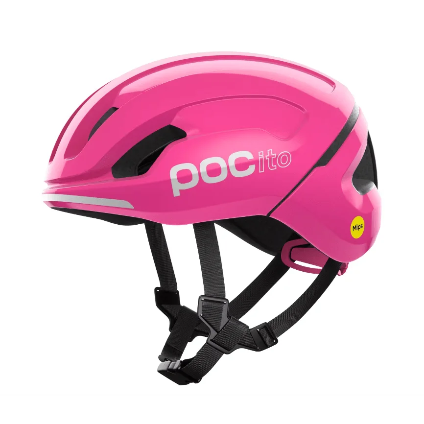 Pink POCito Omne MIPS kids bike helmet with EPS liner and rotational impact protection