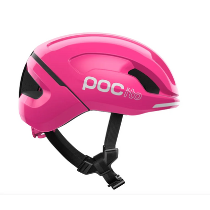 Bright pink POCito Omne MIPS kids bike helmet with eps liner and rotational impact protection