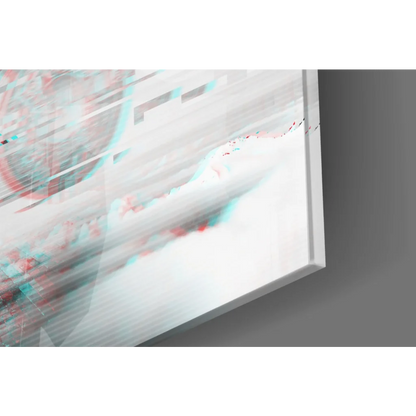 Sleek glitchy pocket watch glass wall art in cyan hues