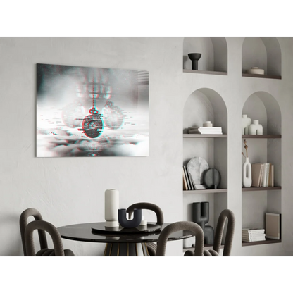 Glitchy pocket watch abstract canvas wall art print in red and black