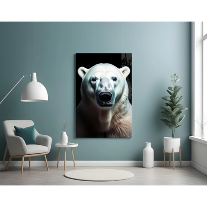 Polar Bear Glass Wall Art Portrait in Stunning Black and White | Contemporary Home Wall Art | vintageantiquesgifts.com