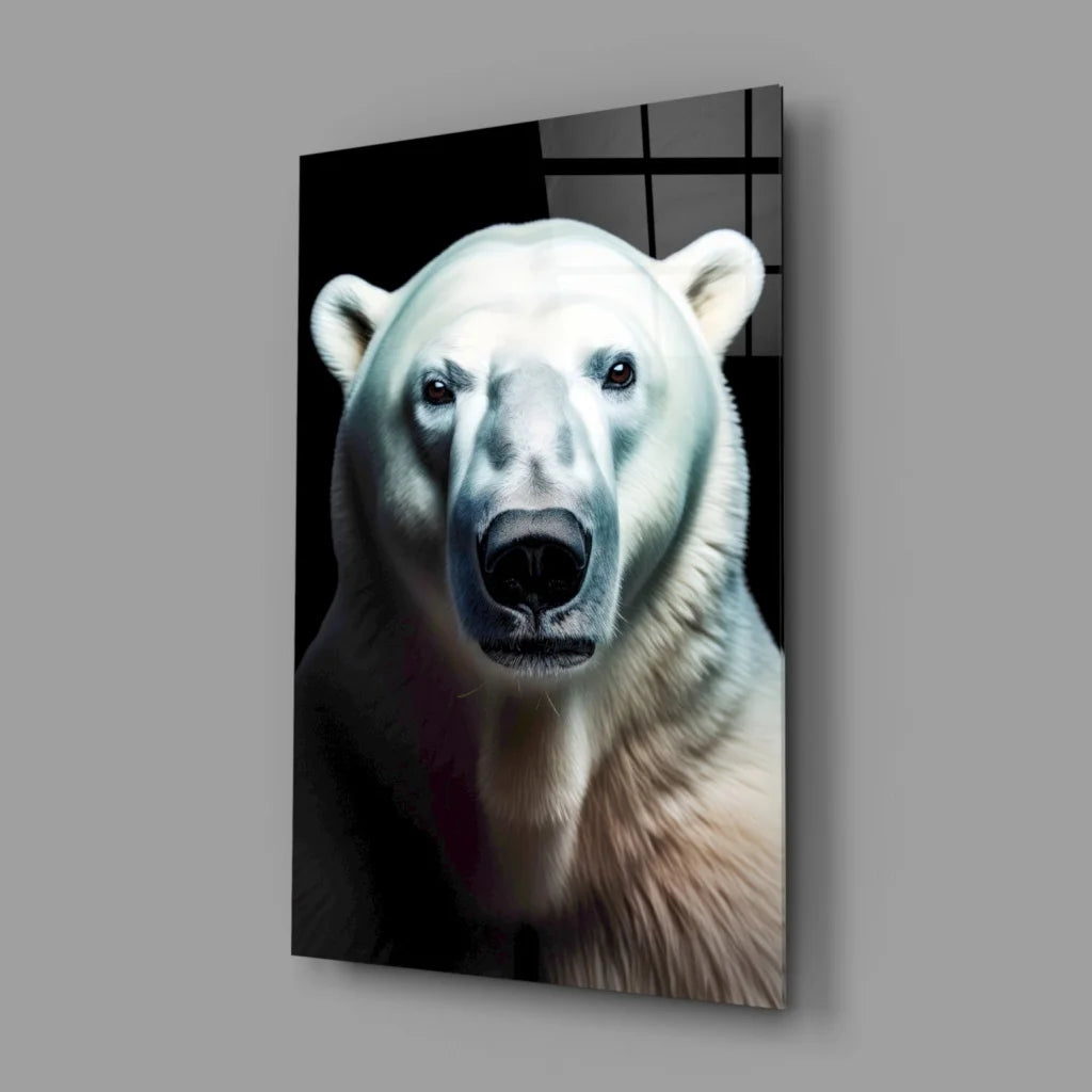 Polar Bear Glass Wall Art Portrait in Stunning Black and White | Glass Wall Art Print | vintageantiquesgifts.com